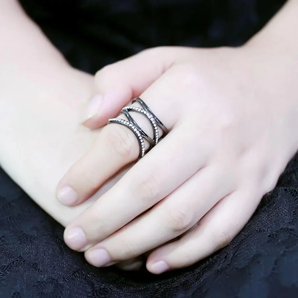 TK3689 - IP Light Black (IP Gun) Stainless Steel Ring with Top Grade Crystal in Clear - Alamode - Flyclothing LLC