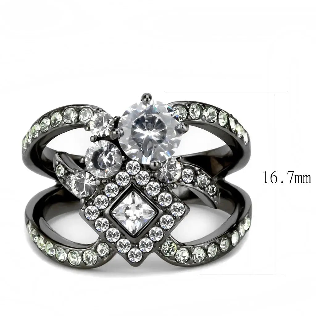 TK3690 - IP Light Black (IP Gun) Stainless Steel Ring with AAA Grade CZ in Clear - Alamode - Flyclothing LLC