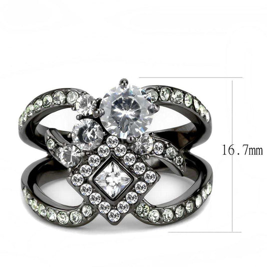 TK3690 - IP Light Black (IP Gun) Stainless Steel Ring with AAA Grade CZ in Clear - Alamode - Flyclothing LLC