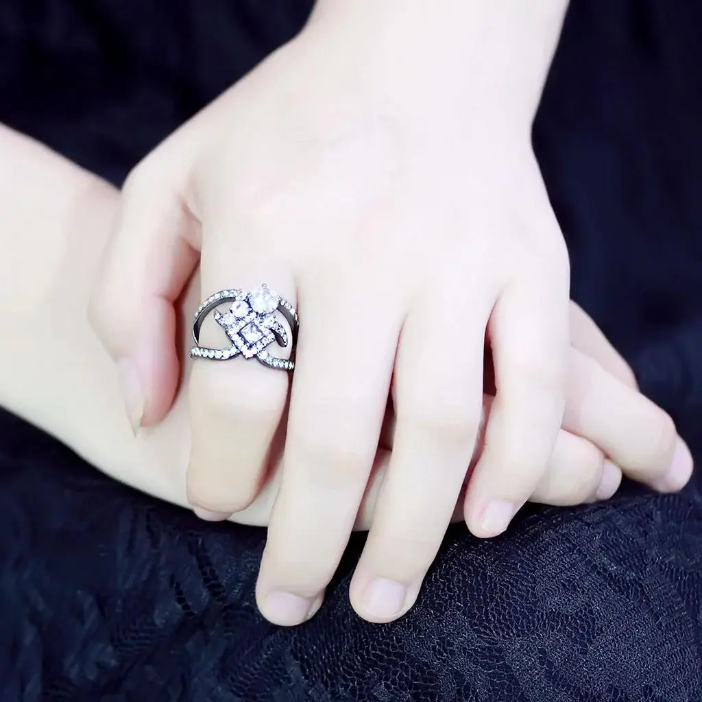 TK3690 - IP Light Black (IP Gun) Stainless Steel Ring with AAA Grade CZ in Clear - Alamode - Flyclothing LLC