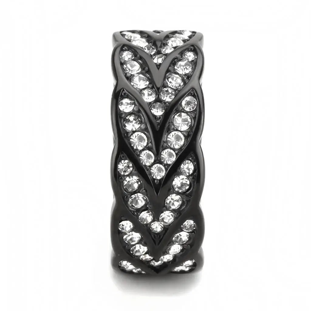 TK3691 - IP Black(Ion Plating) Stainless Steel Ring with Top Grade Crystal in Clear - Alamode - Flyclothing LLC