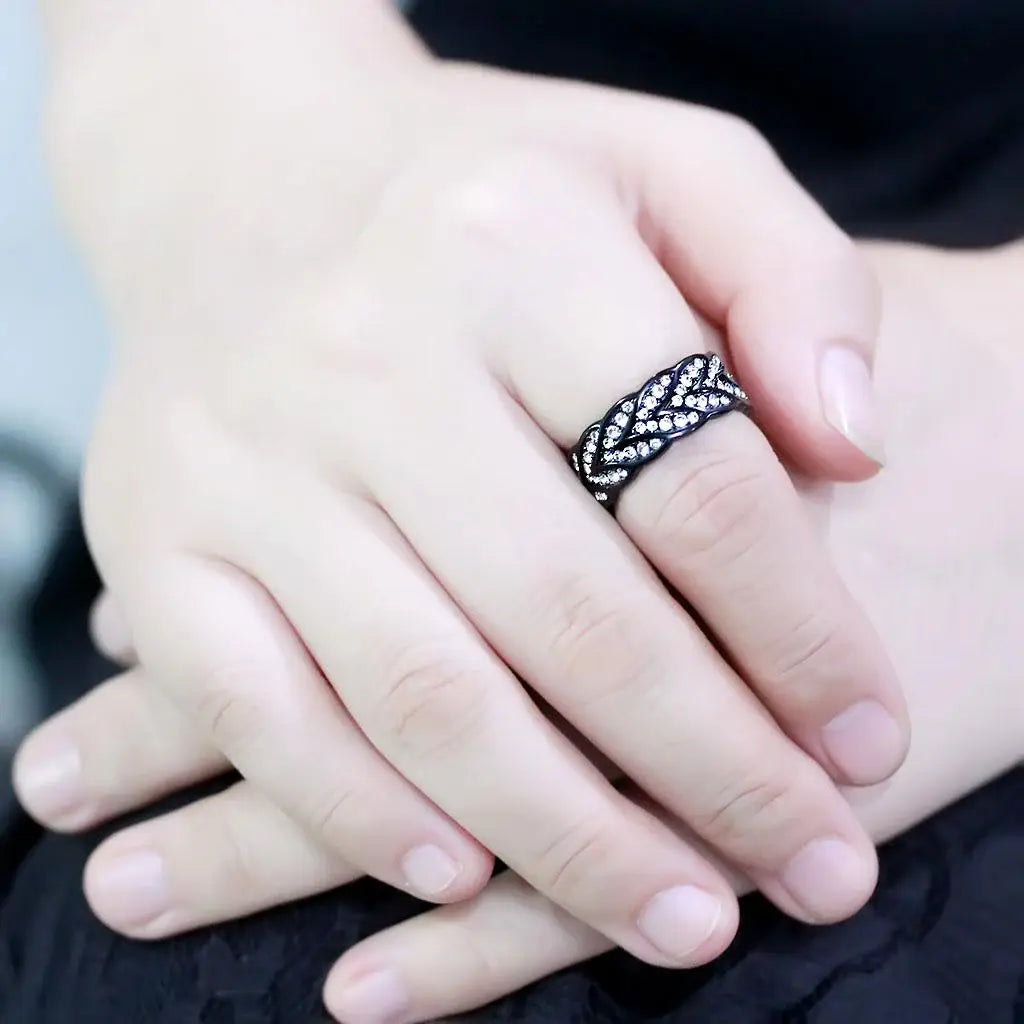 TK3691 - IP Black(Ion Plating) Stainless Steel Ring with Top Grade Crystal in Clear - Alamode - Flyclothing LLC