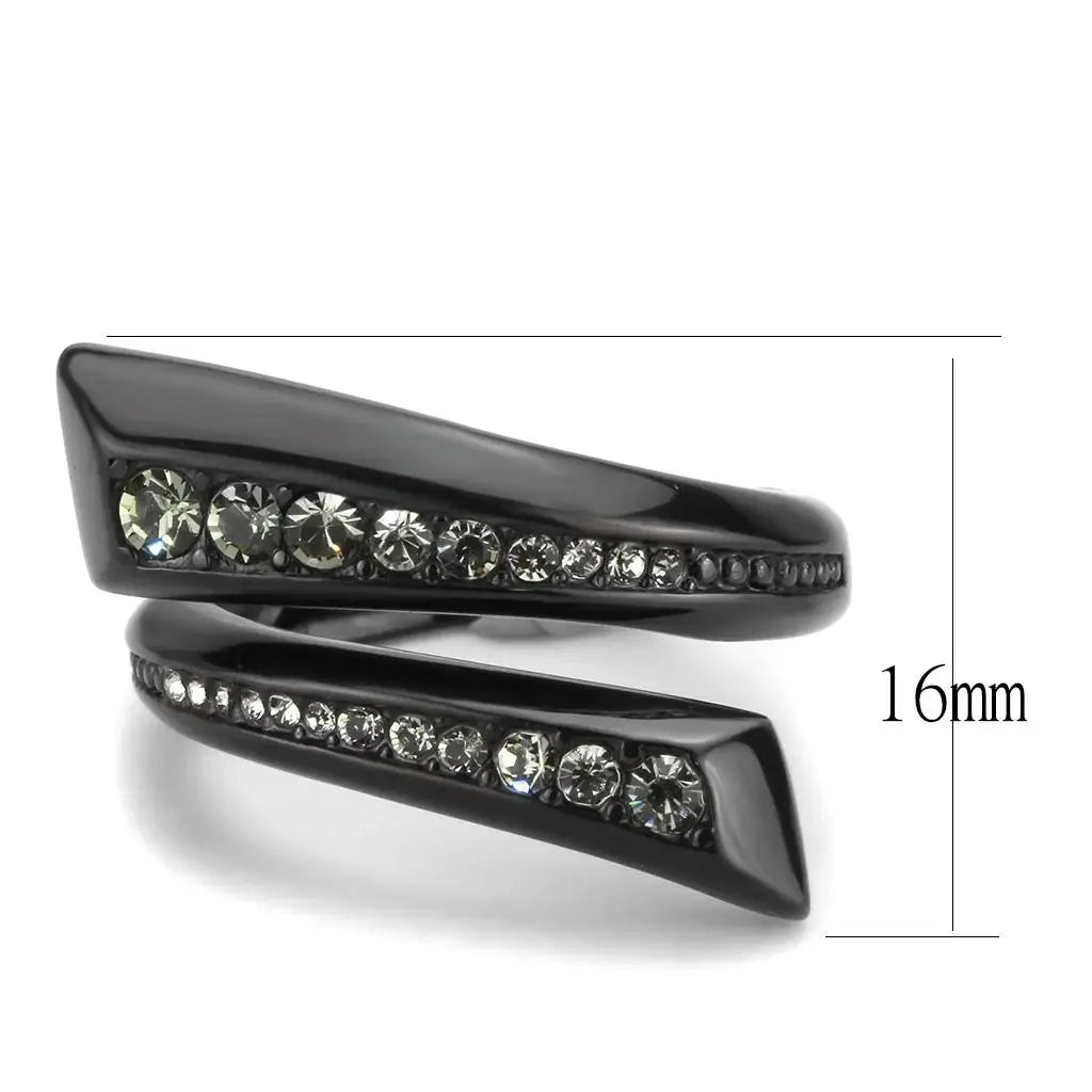TK3692 - IP Black(Ion Plating) Stainless Steel Ring with Top Grade Crystal in Black Diamond - Alamode - Flyclothing LLC