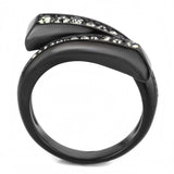 TK3692 - IP Black(Ion Plating) Stainless Steel Ring with Top Grade Crystal  in Black Diamond - Alamode