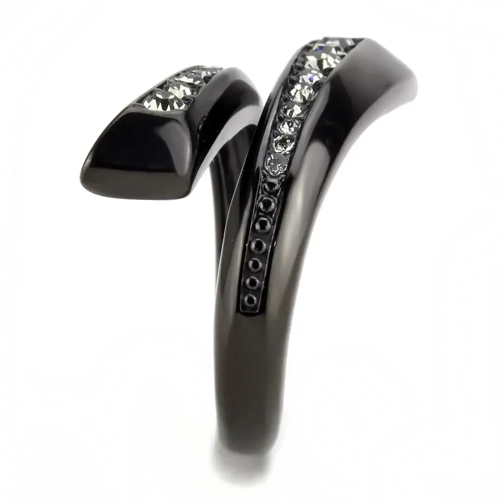 TK3692 - IP Black(Ion Plating) Stainless Steel Ring with Top Grade Crystal in Black Diamond - Alamode - Flyclothing LLC