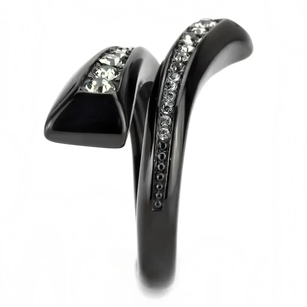 TK3692 - IP Black(Ion Plating) Stainless Steel Ring with Top Grade Crystal in Black Diamond - Alamode - Flyclothing LLC