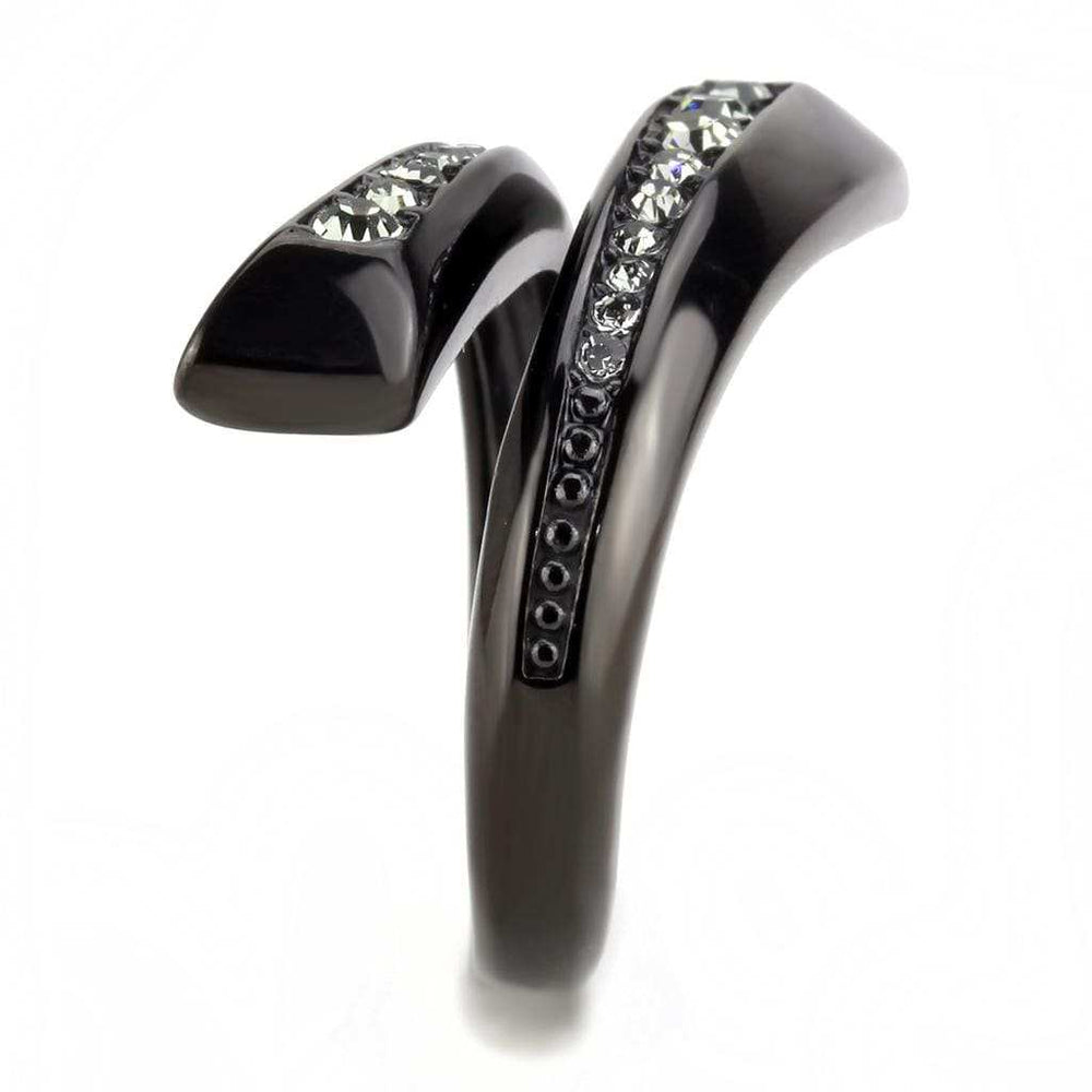 TK3692 - IP Black(Ion Plating) Stainless Steel Ring with Top Grade Crystal in Black Diamond - Alamode - Flyclothing LLC