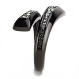 TK3692 - IP Black(Ion Plating) Stainless Steel Ring with Top Grade Crystal  in Black Diamond - Alamode