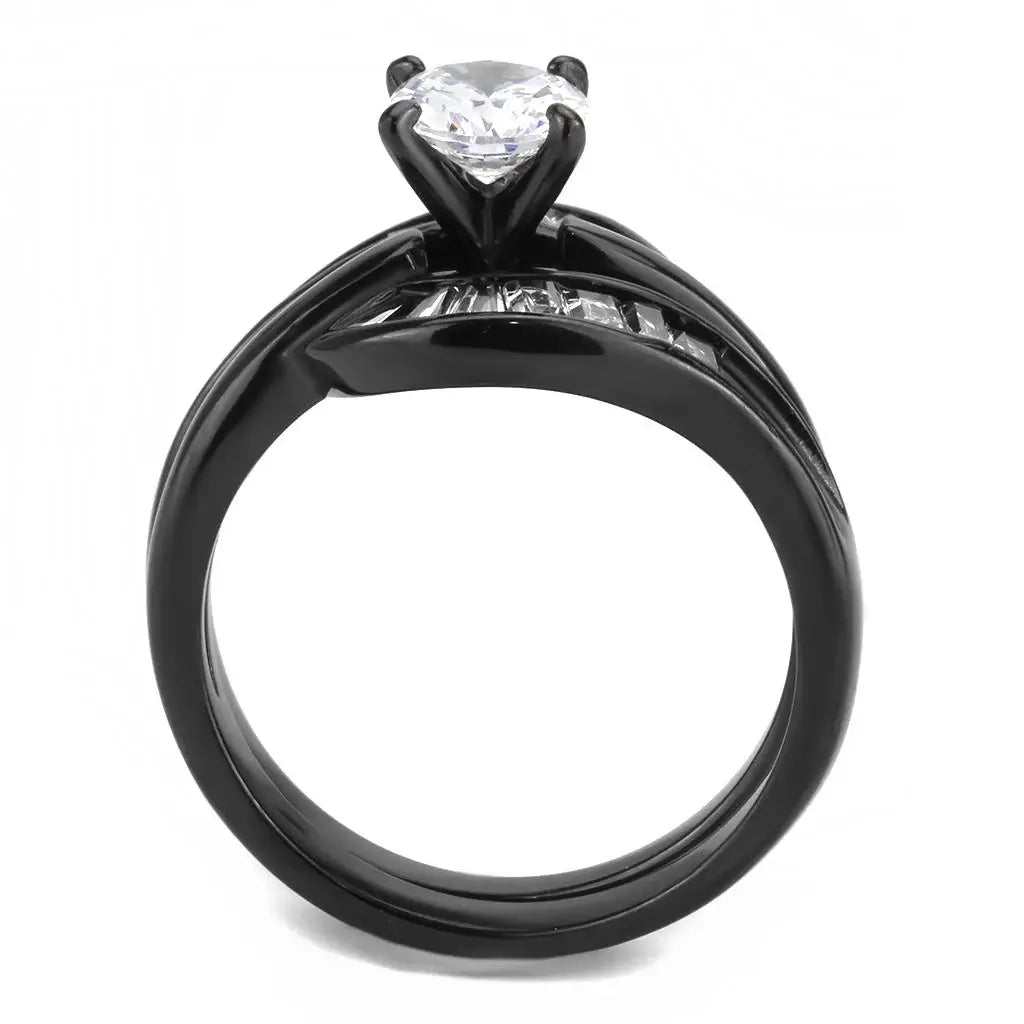TK3693 - IP Black(Ion Plating) Stainless Steel Ring with AAA Grade CZ in Clear - Alamode - Flyclothing LLC