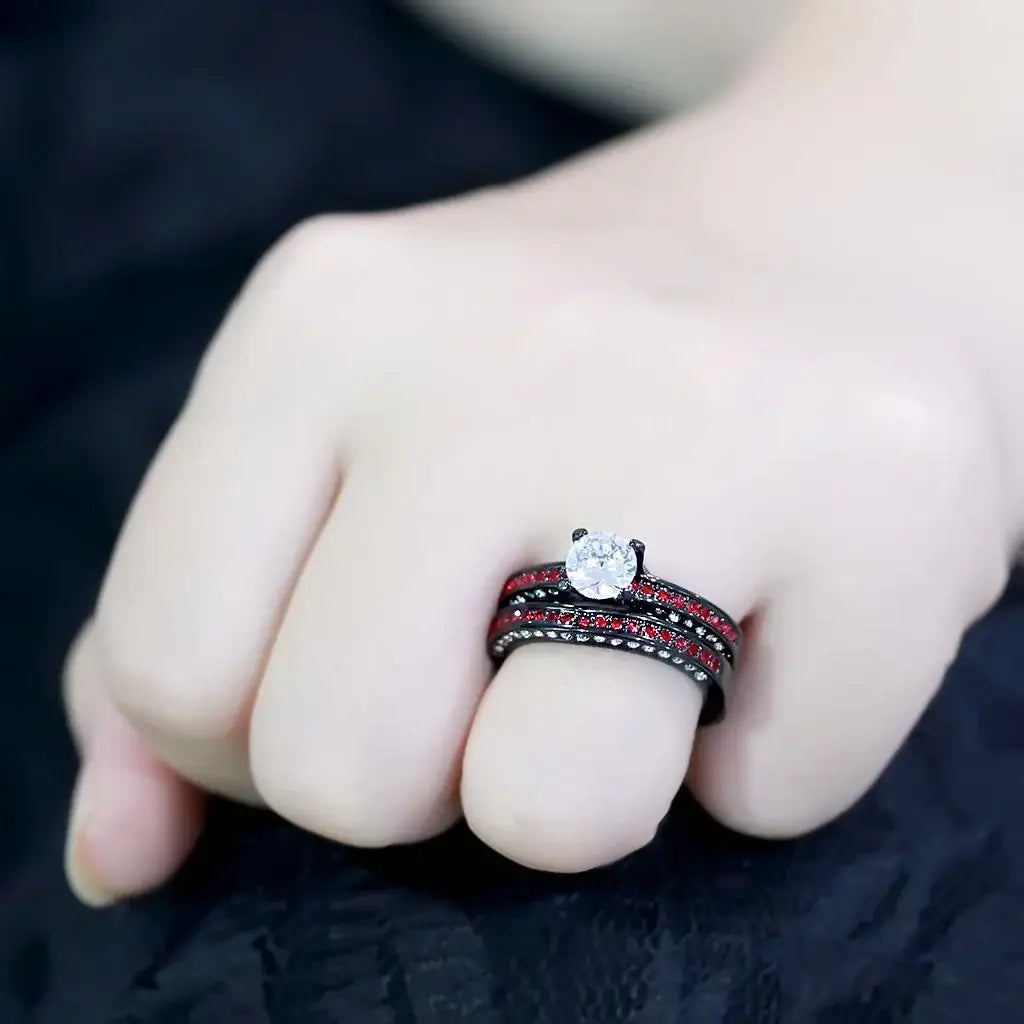 TK3695 - IP Black(Ion Plating) Stainless Steel Ring with AAA Grade CZ in Clear - Alamode - Flyclothing LLC
