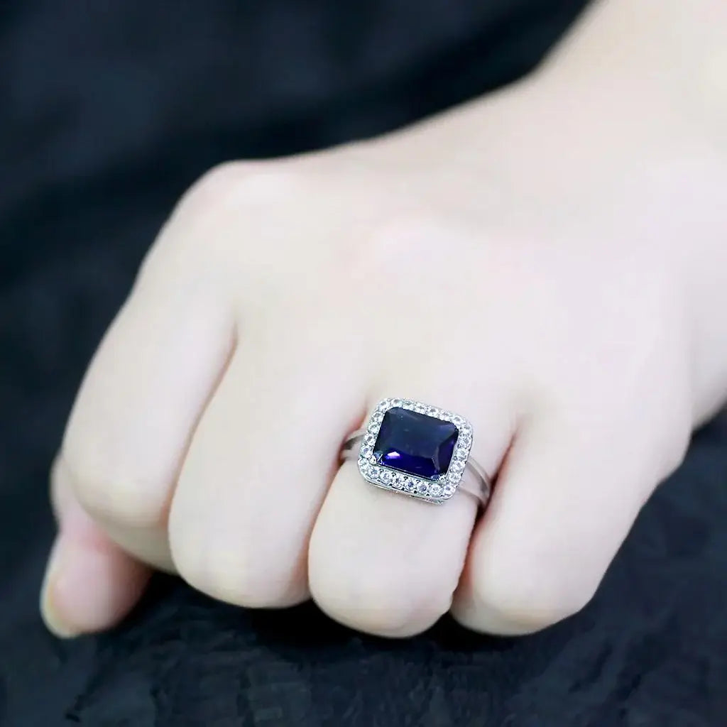 TK3696 - High polished (no plating) Stainless Steel Ring with Synthetic Synthetic Glass in Montana - Alamode - Flyclothing LLC