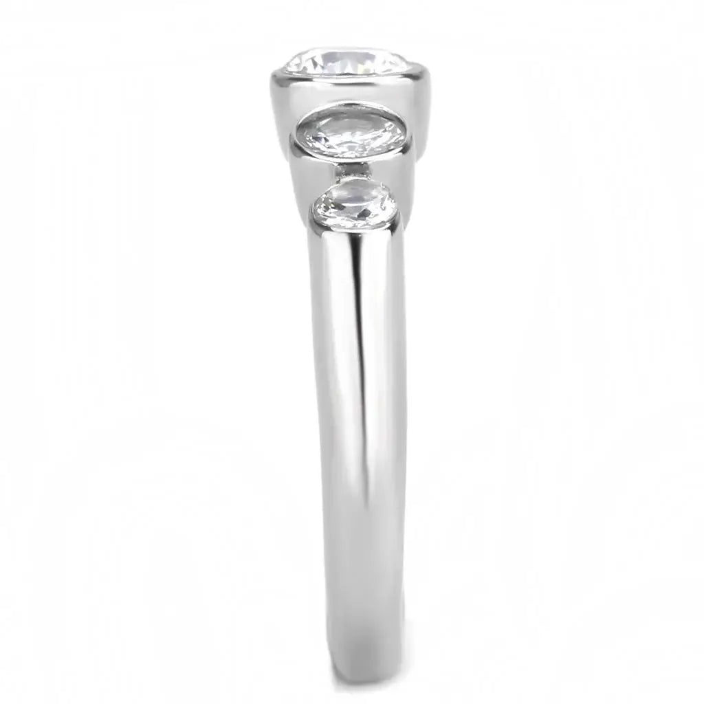 TK3697 - High polished (no plating) Stainless Steel Ring with AAA Grade CZ in Clear - Alamode - Flyclothing LLC