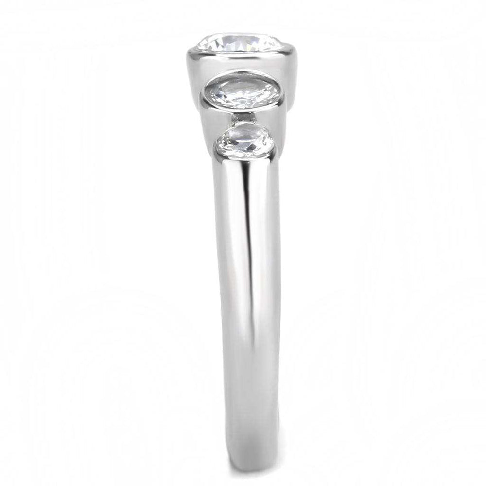 TK3697 - High polished (no plating) Stainless Steel Ring with AAA Grade CZ in Clear - Alamode - Flyclothing LLC
