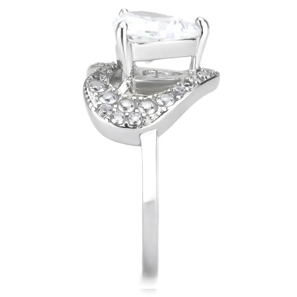 TK3698 - High polished (no plating) Stainless Steel Ring with AAA Grade CZ in Clear - Alamode - Flyclothing LLC