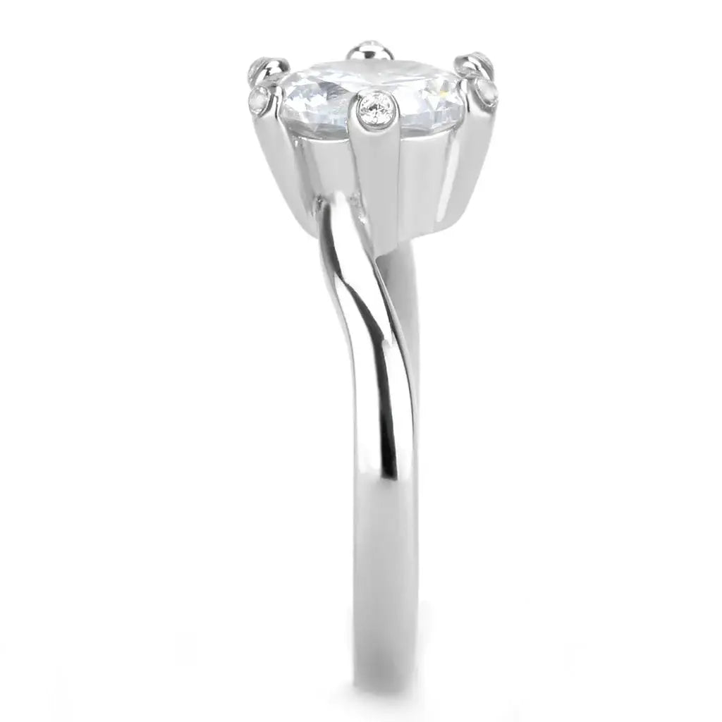 TK3700 - High polished (no plating) Stainless Steel Ring with AAA Grade CZ in Clear - Alamode - Flyclothing LLC