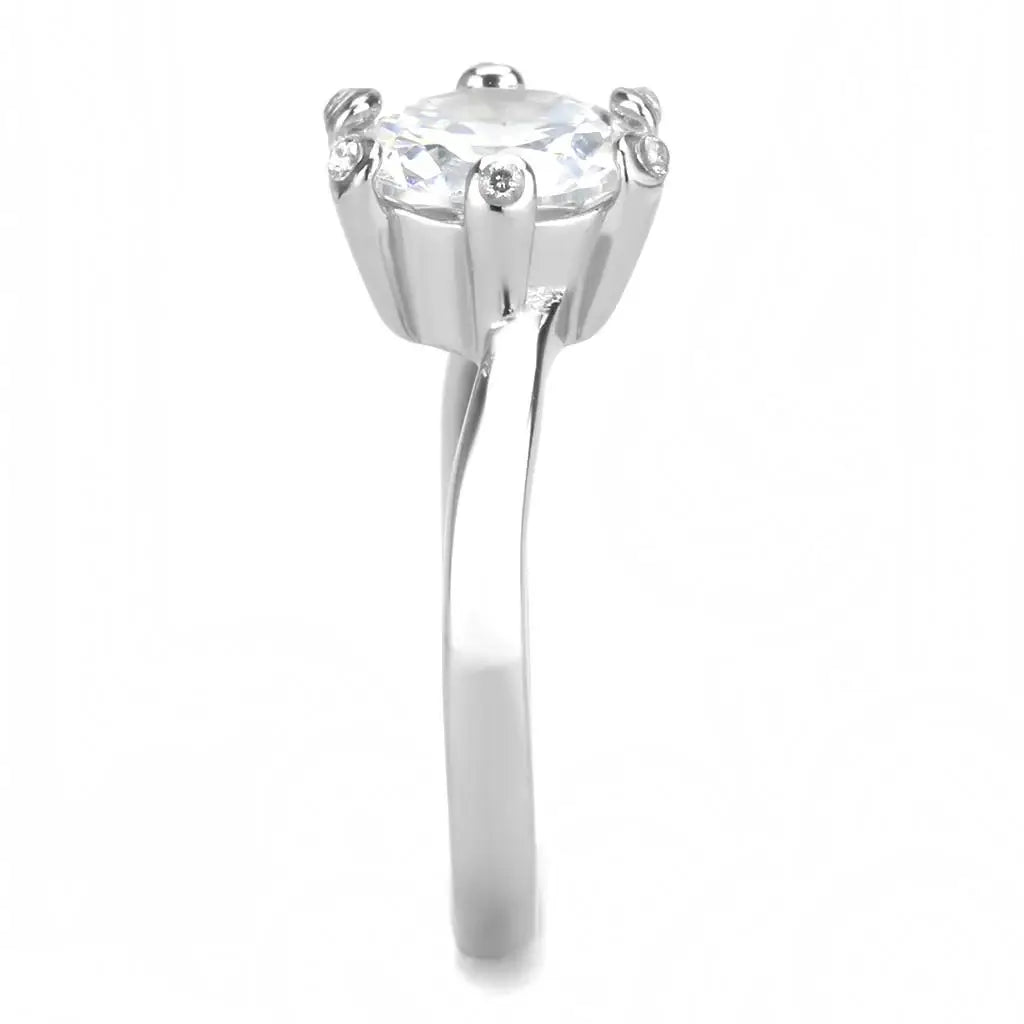 TK3700 - High polished (no plating) Stainless Steel Ring with AAA Grade CZ in Clear - Alamode - Flyclothing LLC