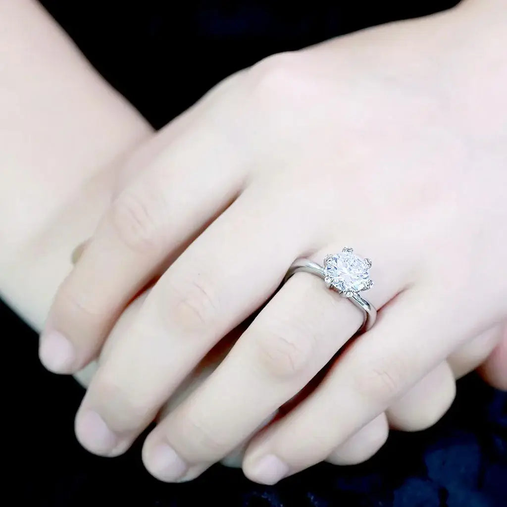 TK3700 - High polished (no plating) Stainless Steel Ring with AAA Grade CZ in Clear - Alamode - Flyclothing LLC