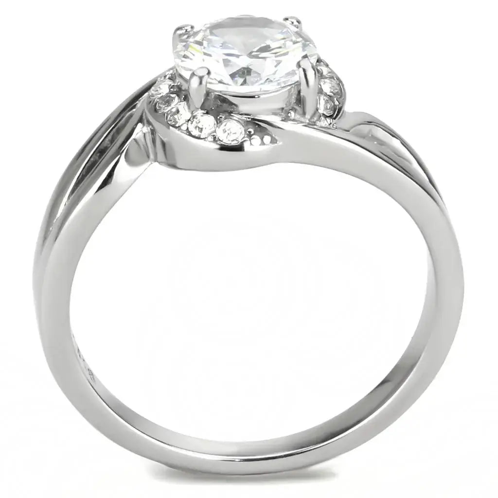TK3701 - High polished (no plating) Stainless Steel Ring with AAA Grade CZ in Clear - Alamode - Flyclothing LLC