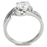 TK3701 - High polished (no plating) Stainless Steel Ring with AAA Grade CZ  in Clear - Alamode