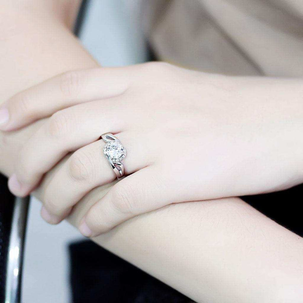 TK3701 - High polished (no plating) Stainless Steel Ring with AAA Grade CZ in Clear - Alamode - Flyclothing LLC