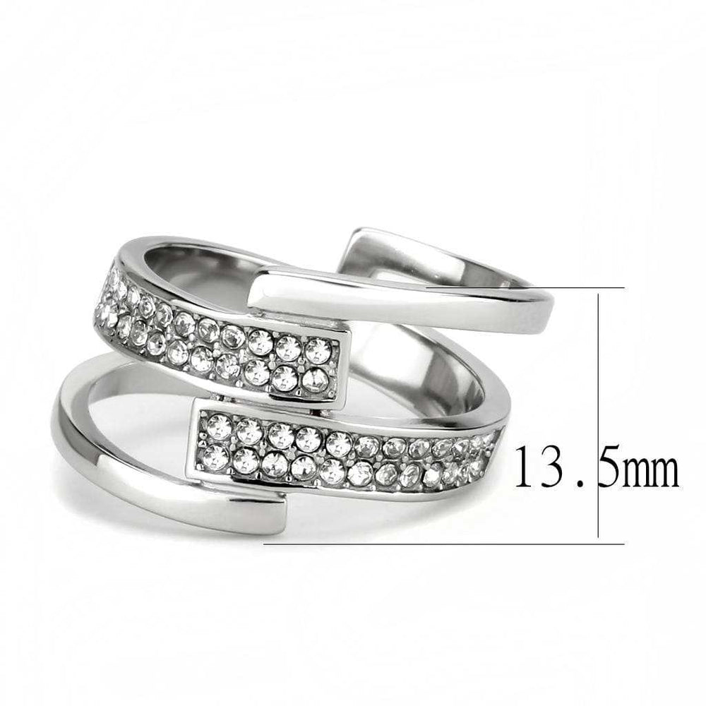 TK3702 - High polished (no plating) Stainless Steel Ring with Top Grade Crystal in Clear - Alamode - Flyclothing LLC