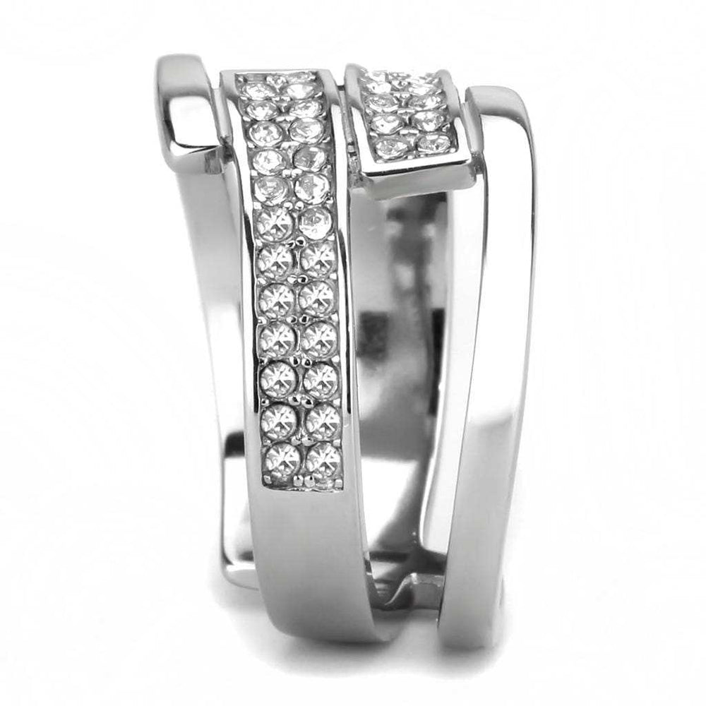 TK3702 - High polished (no plating) Stainless Steel Ring with Top Grade Crystal in Clear - Alamode - Flyclothing LLC