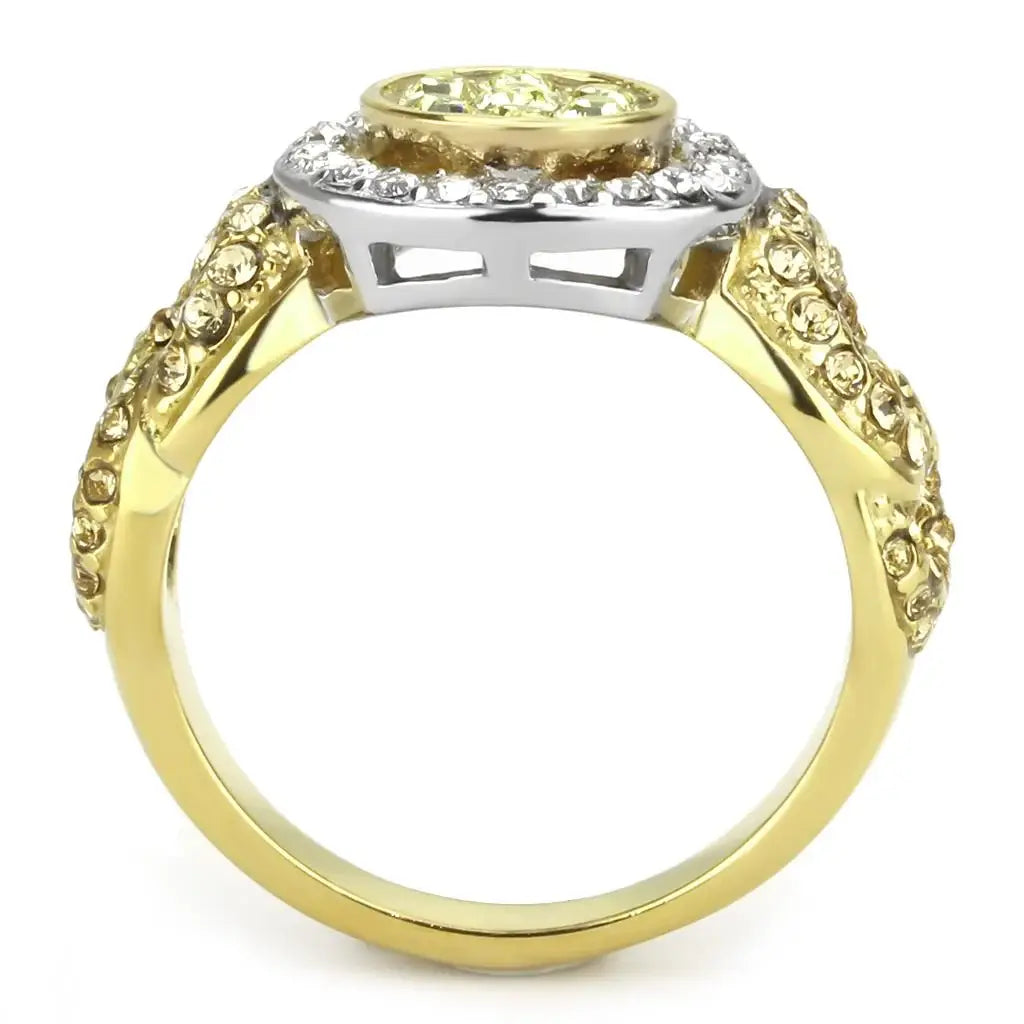 TK3704 - Two-Tone IP Gold (Ion Plating) Stainless Steel Ring with Top Grade Crystal in Multi Color - Alamode - Flyclothing LLC