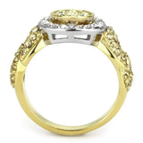 TK3704 - Two-Tone IP Gold (Ion Plating) Stainless Steel Ring with Top Grade Crystal in Multi Color - Alamode - Flyclothing LLC