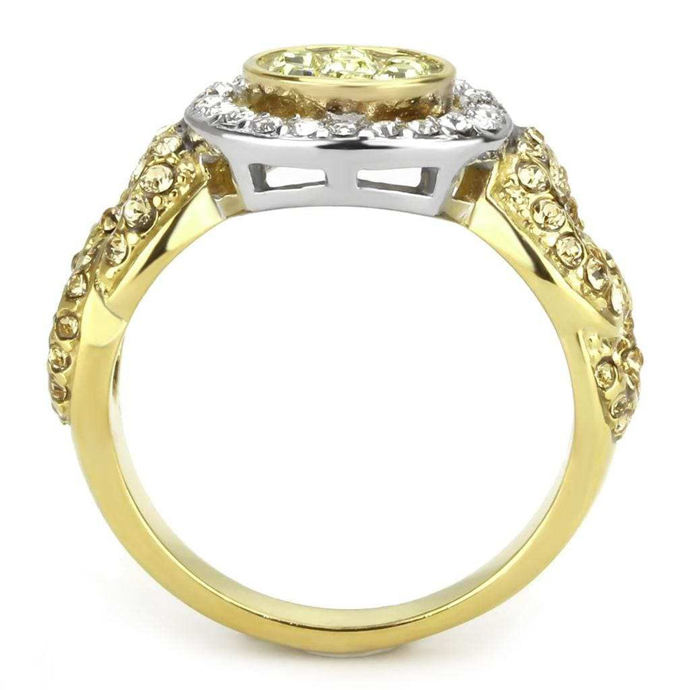 TK3704 - Two-Tone IP Gold (Ion Plating) Stainless Steel Ring with Top Grade Crystal in Multi Color - Alamode - Flyclothing LLC