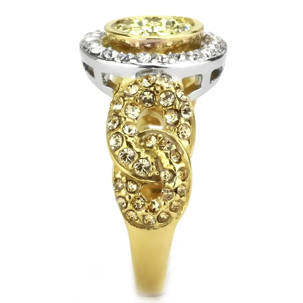 TK3704 - Two-Tone IP Gold (Ion Plating) Stainless Steel Ring with Top Grade Crystal in Multi Color - Alamode - Flyclothing LLC