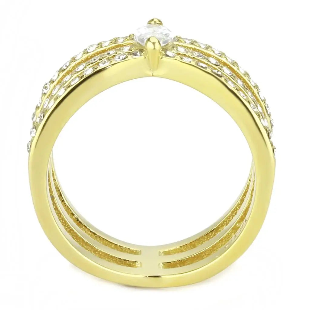 TK3705 - IP Gold(Ion Plating) Stainless Steel Ring with AAA Grade CZ in Clear - Alamode - Flyclothing LLC