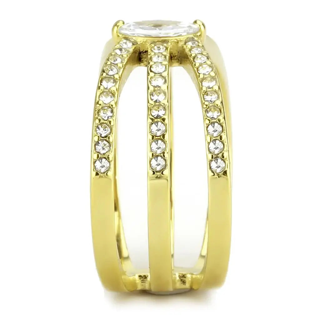 TK3705 - IP Gold(Ion Plating) Stainless Steel Ring with AAA Grade CZ in Clear - Alamode - Flyclothing LLC