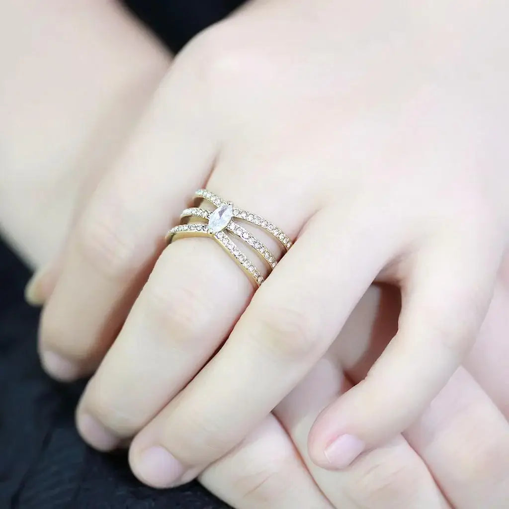 TK3705 - IP Gold(Ion Plating) Stainless Steel Ring with AAA Grade CZ in Clear - Alamode - Flyclothing LLC