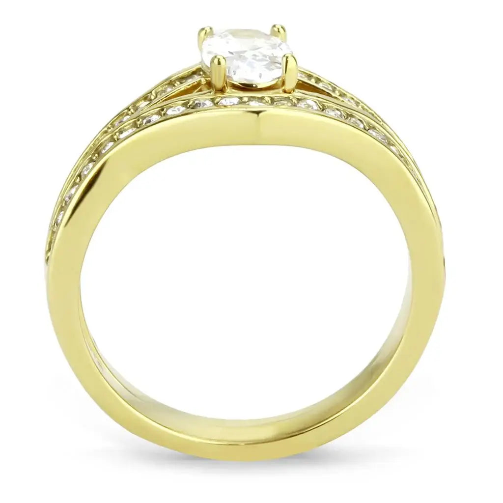 TK3706 - IP Gold(Ion Plating) Stainless Steel Ring with AAA Grade CZ in Clear - Alamode - Flyclothing LLC