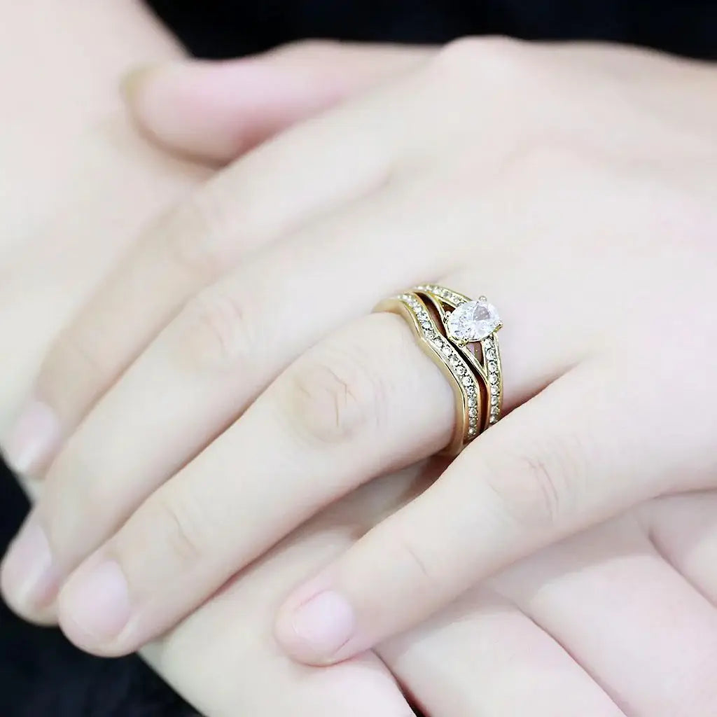 TK3706 - IP Gold(Ion Plating) Stainless Steel Ring with AAA Grade CZ in Clear - Alamode - Flyclothing LLC