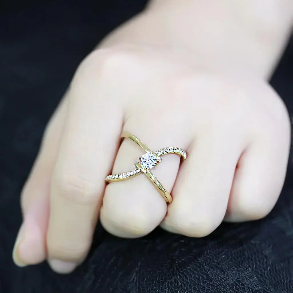 TK3709 - IP Gold(Ion Plating) Stainless Steel Ring with AAA Grade CZ in Clear - Alamode - Flyclothing LLC