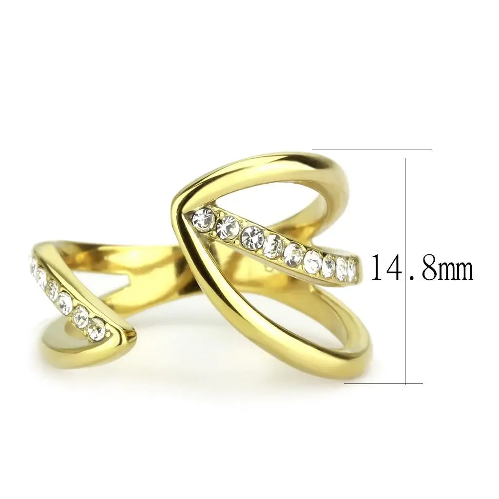 TK3710 - IP Gold(Ion Plating) Stainless Steel Ring with Top Grade Crystal in Clear - Alamode - Flyclothing LLC