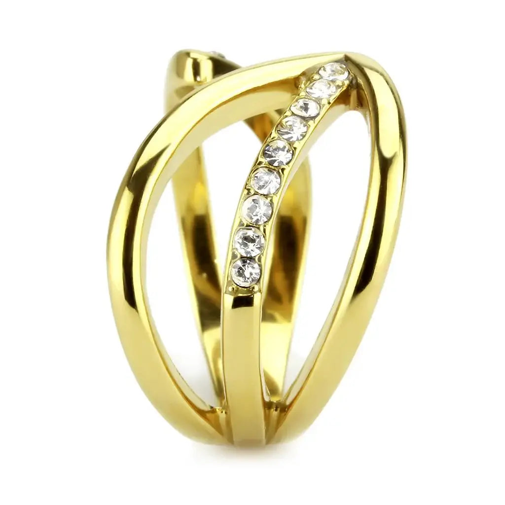 TK3710 - IP Gold(Ion Plating) Stainless Steel Ring with Top Grade Crystal in Clear - Alamode - Flyclothing LLC