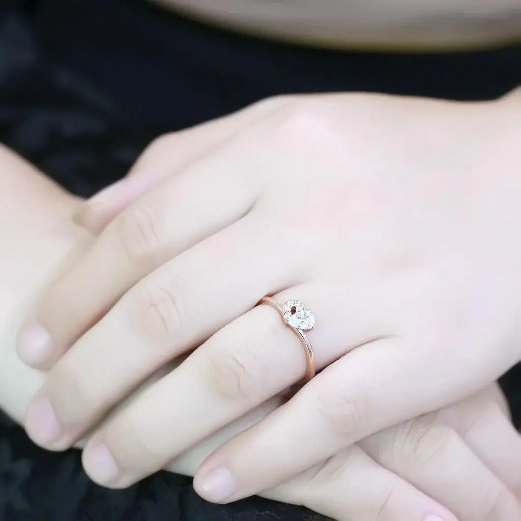 TK3713 - IP Rose Gold(Ion Plating) Stainless Steel Ring with AAA Grade CZ in Clear - Alamode - Flyclothing LLC