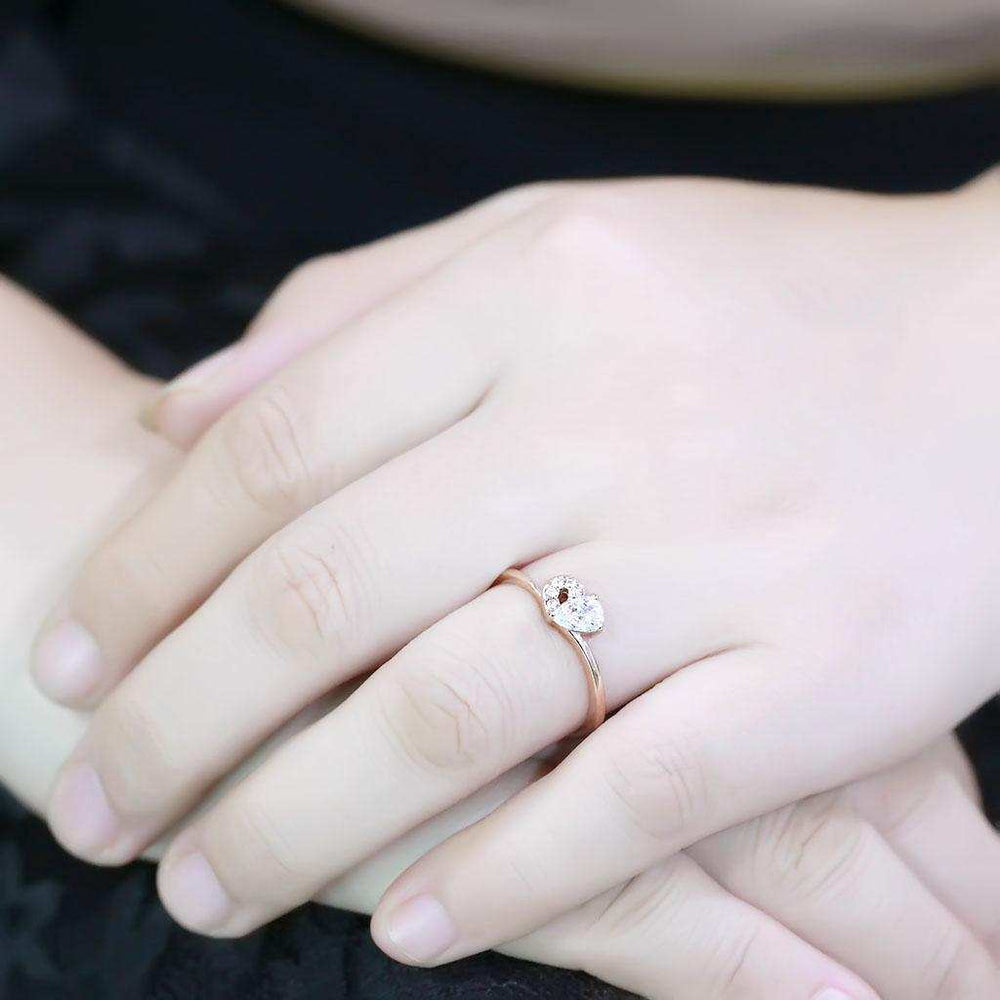TK3713 - IP Rose Gold(Ion Plating) Stainless Steel Ring with AAA Grade CZ in Clear - Alamode - Flyclothing LLC