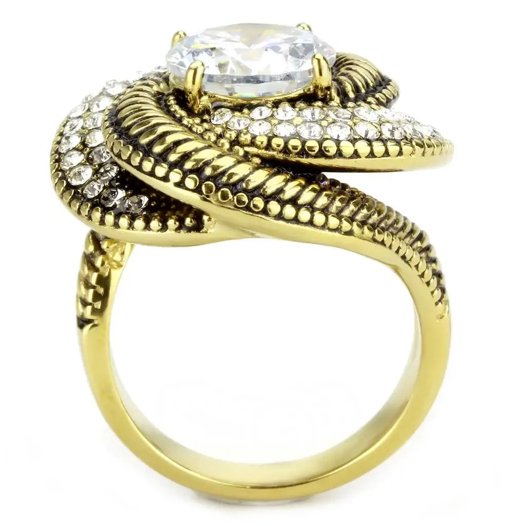 TK3714 - IP Gold(Ion Plating) Stainless Steel Ring with AAA Grade CZ in Clear - Alamode - Flyclothing LLC
