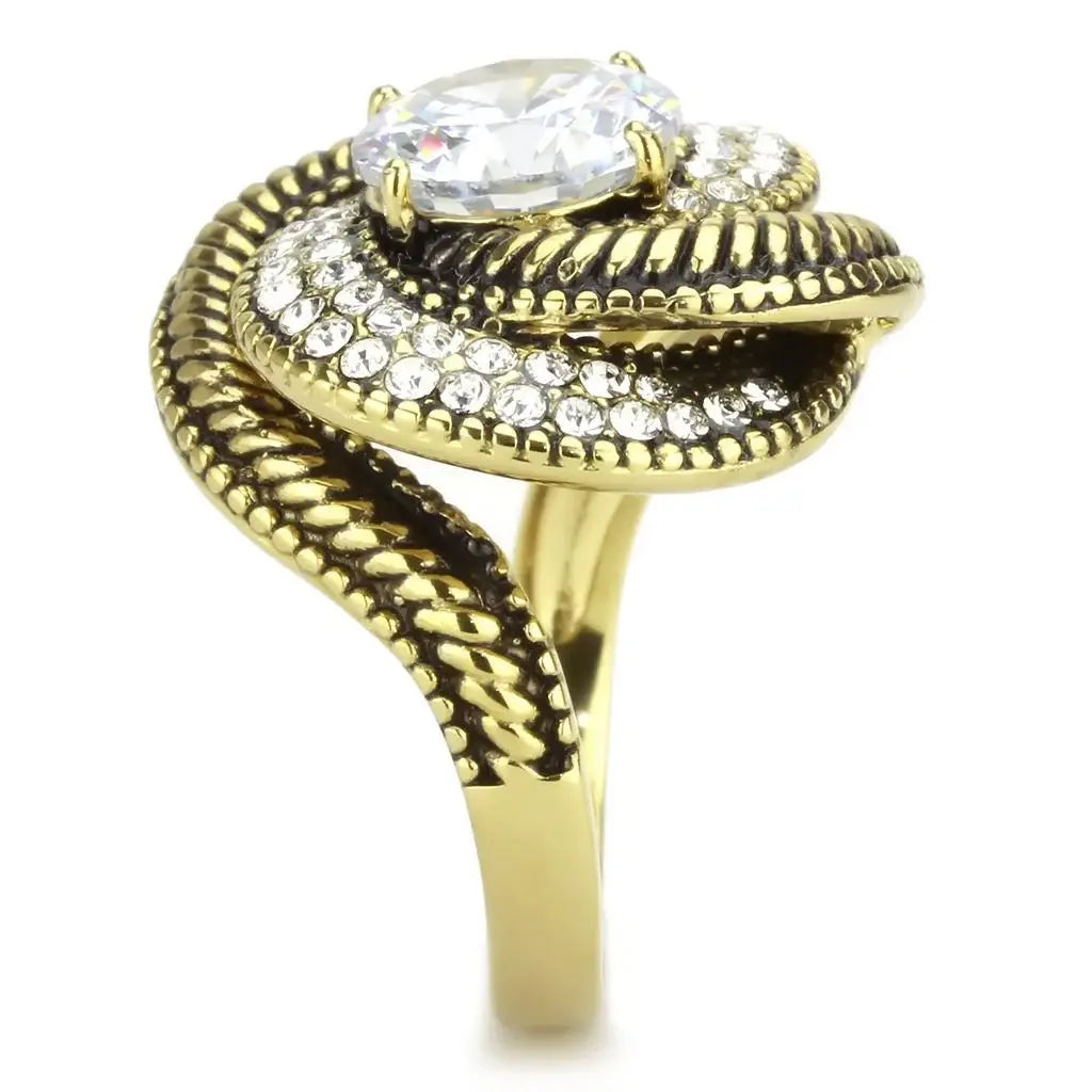 TK3714 - IP Gold(Ion Plating) Stainless Steel Ring with AAA Grade CZ in Clear - Alamode - Flyclothing LLC