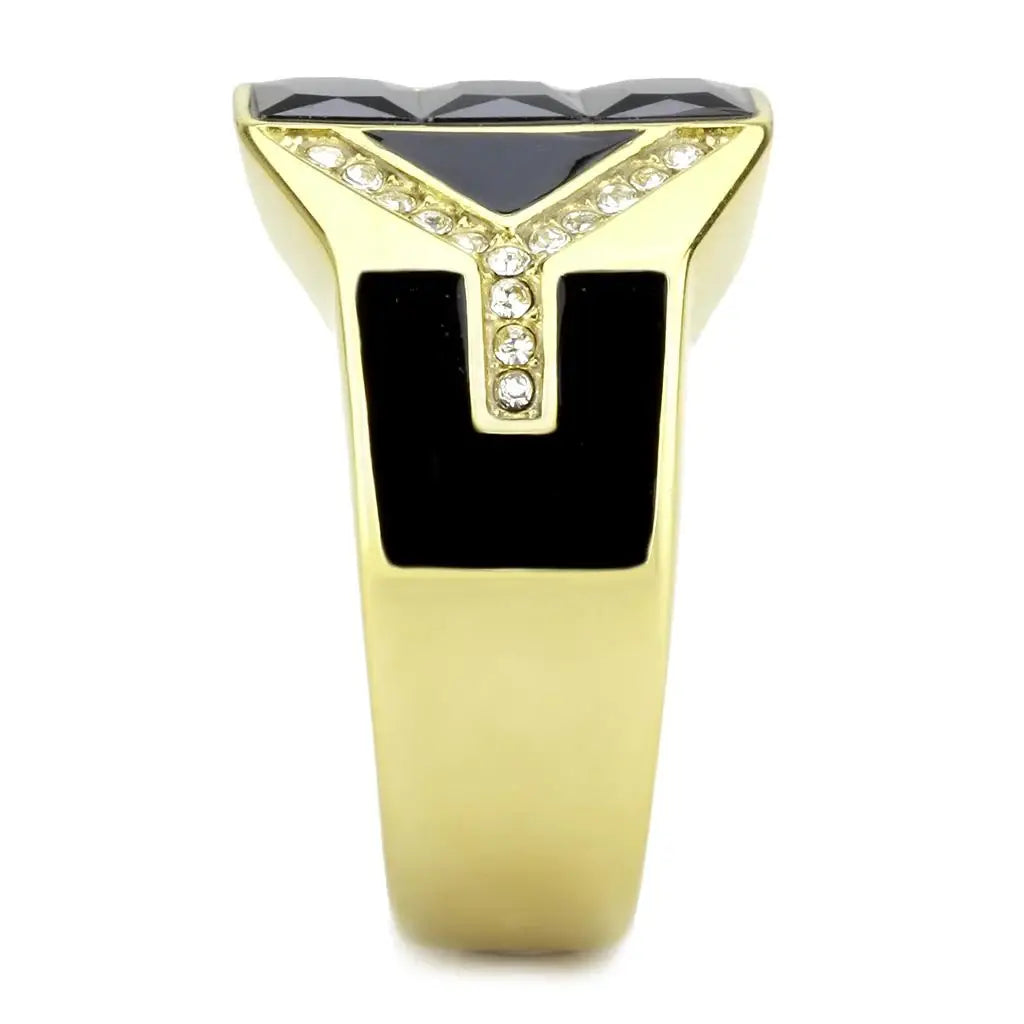 TK3721 - IP Gold(Ion Plating) Stainless Steel Ring with AAA Grade CZ in Black Diamond - Alamode - Flyclothing LLC