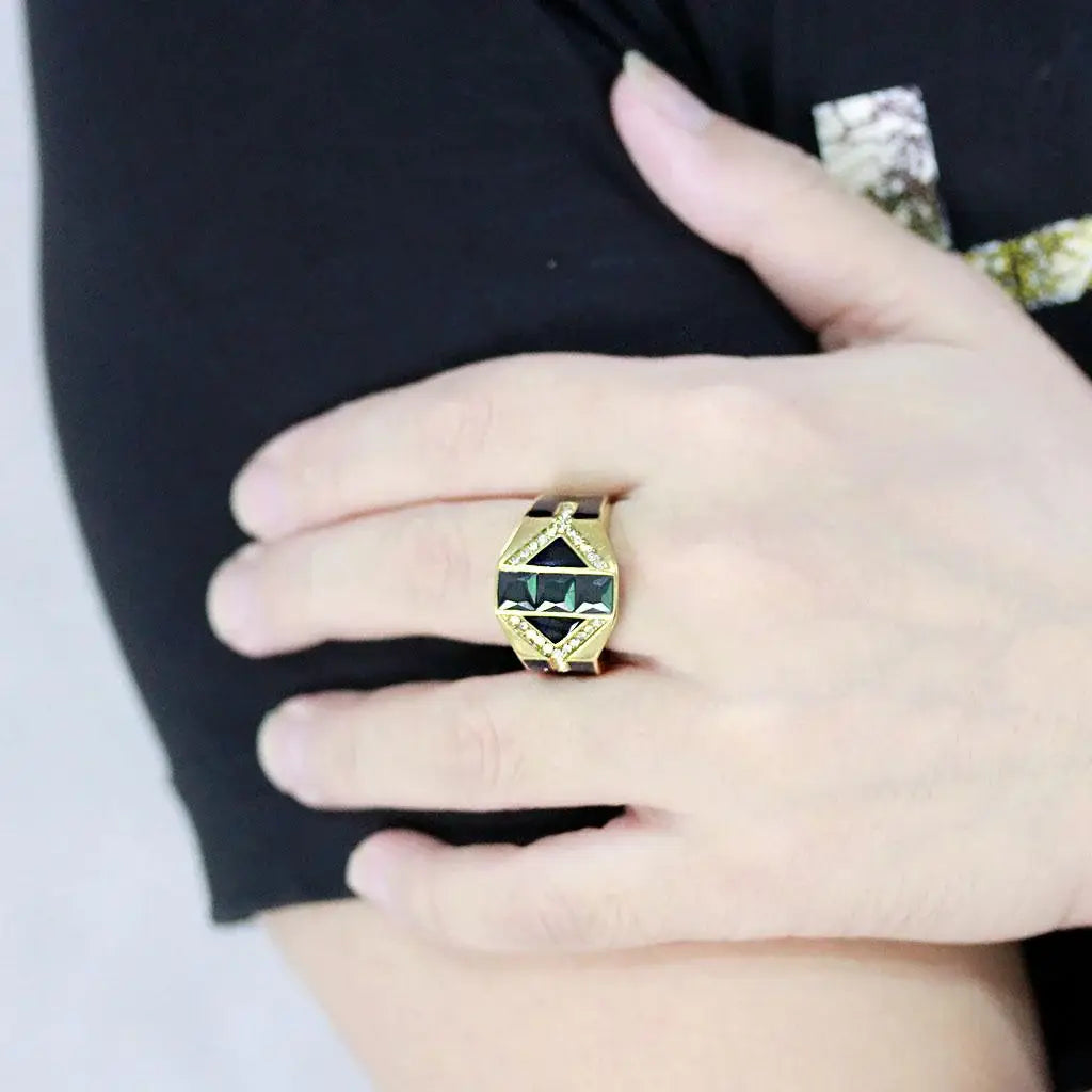TK3721 - IP Gold(Ion Plating) Stainless Steel Ring with AAA Grade CZ in Black Diamond - Alamode - Flyclothing LLC