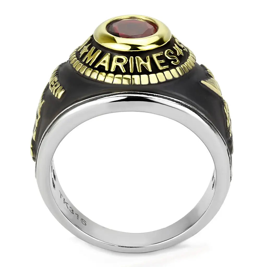 TK3723 - Two-Tone IP Gold (Ion Plating) Stainless Steel Ring with Synthetic Synthetic Glass in Red Series - Alamode - Flyclothing LLC