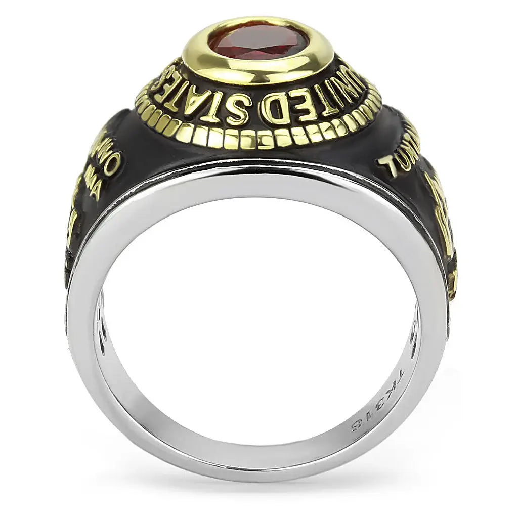 TK3723 - Two-Tone IP Gold (Ion Plating) Stainless Steel Ring with Synthetic Synthetic Glass in Red Series - Alamode - Flyclothing LLC