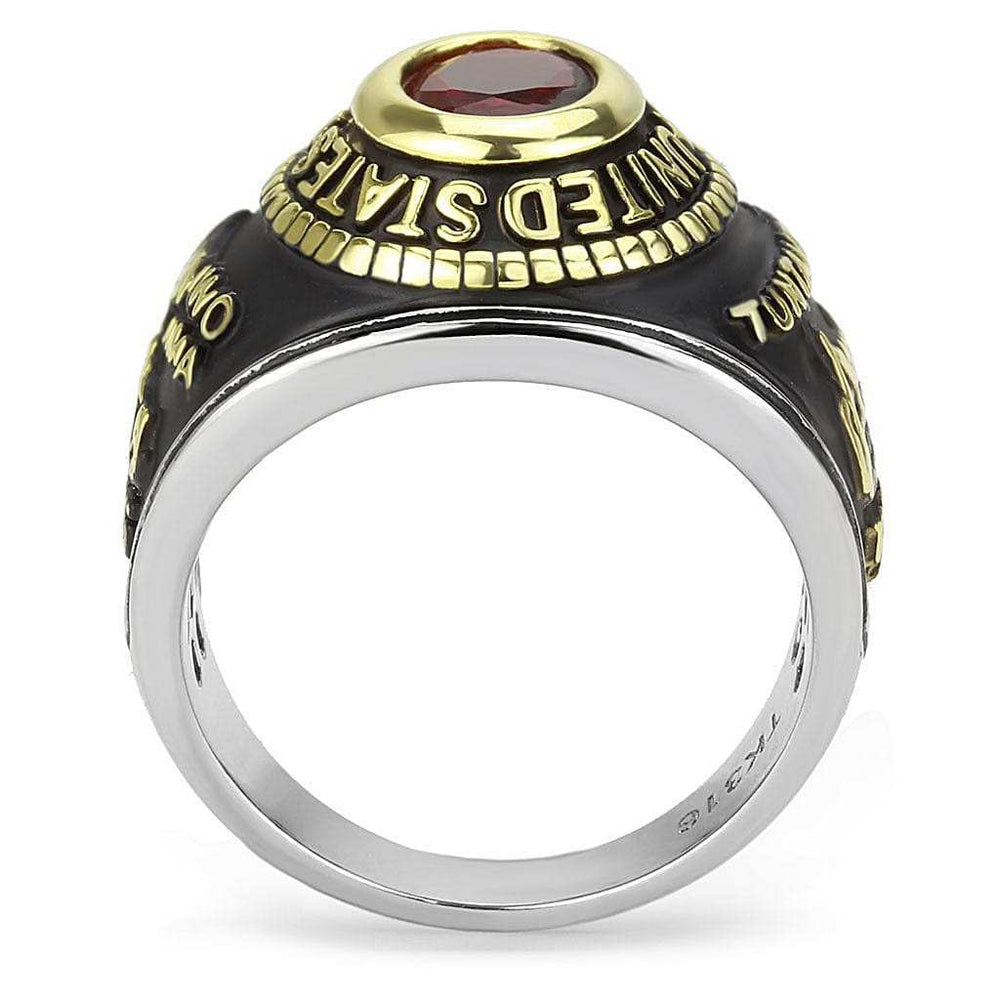 TK3723 - Two-Tone IP Gold (Ion Plating) Stainless Steel Ring with Synthetic Synthetic Glass in Red Series - Alamode - Flyclothing LLC