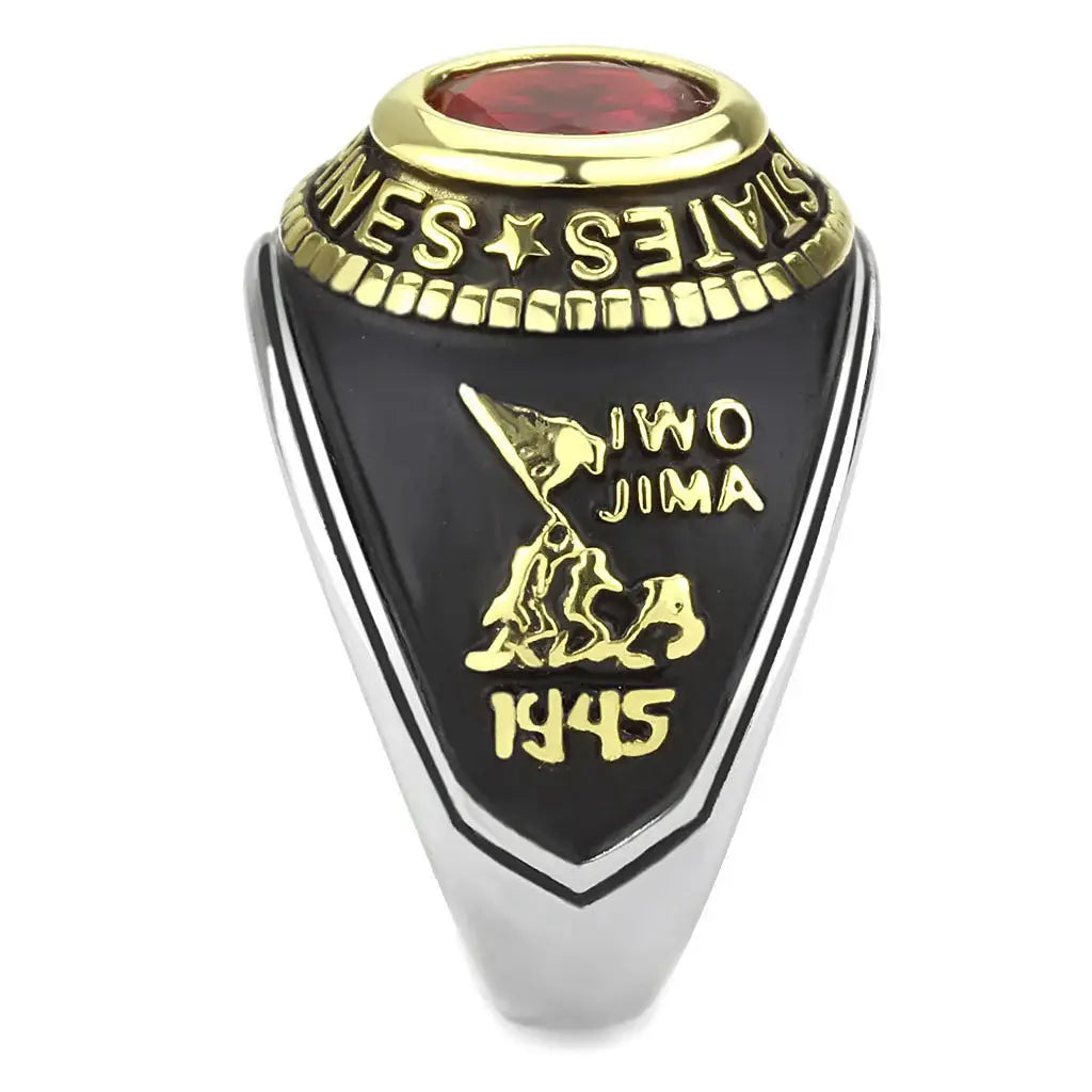 TK3723 - Two-Tone IP Gold (Ion Plating) Stainless Steel Ring with Synthetic Synthetic Glass in Red Series - Alamode - Flyclothing LLC