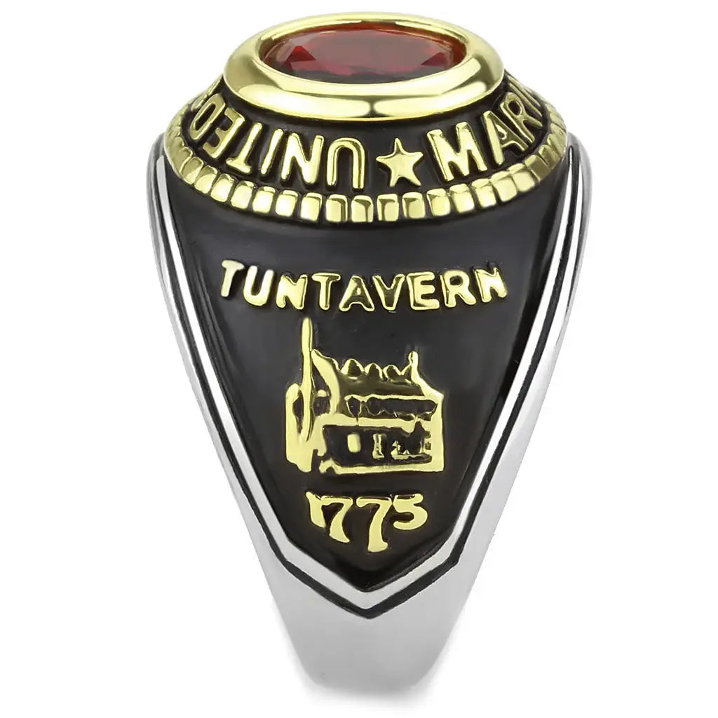 TK3723 - Two-Tone IP Gold (Ion Plating) Stainless Steel Ring with Synthetic Synthetic Glass in Red Series - Alamode - Flyclothing LLC