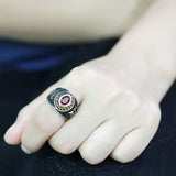 TK3723 - Two-Tone IP Gold (Ion Plating) Stainless Steel Ring with Synthetic Synthetic Glass in Red Series - Alamode - Flyclothing LLC